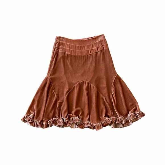Odille Dresses & Skirts - Odille by Anthropologie Velvet Ruffle Midi Skirt